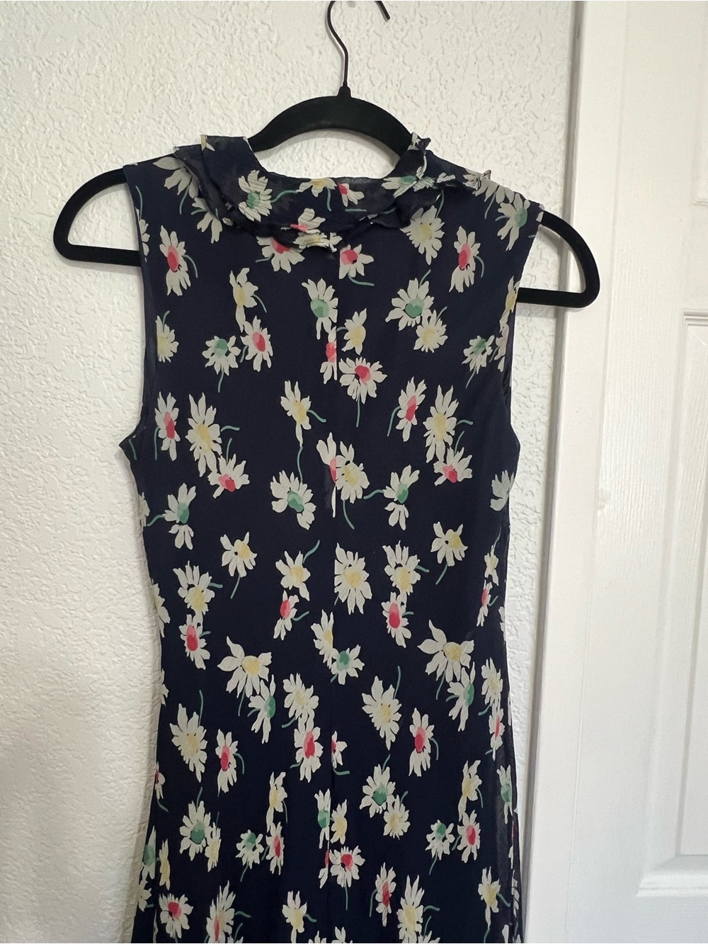 Lauren Ralph Lauren Silk Floral Ruffle Neck Midi Dress Navy Sleeveless Size 8 - Picture 8 of 10